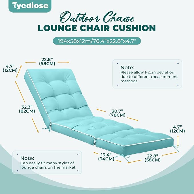 Outdoor Chaise Lounge Chair Cushion, Waterproof Non-Slip Patio Chaise Lounge - Image 2