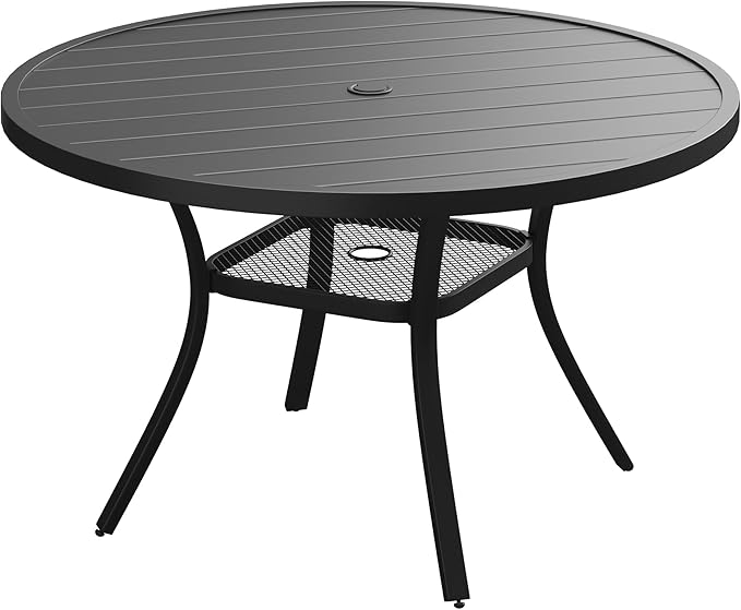 Patio Dining Table for 4-6, Round Metal Outdoor Table by VOXBIN