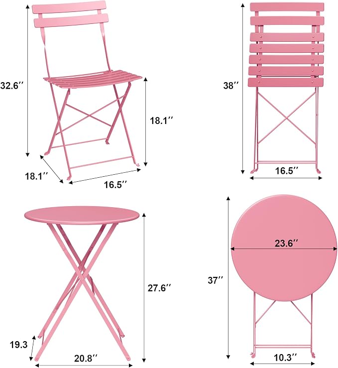 GarveeLife 3-Piece Folding Bistro Set, Foldable Patio Furniture Set - Image 9