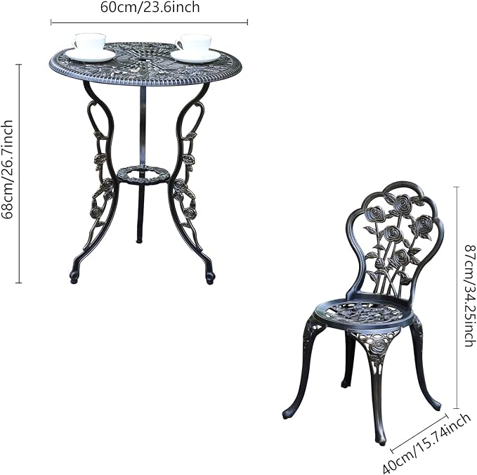 JARDIN DE CENTENNIAL Patio Bistro Set.Rust-Resistant Cast Aluminum Bistro Table - Image 6