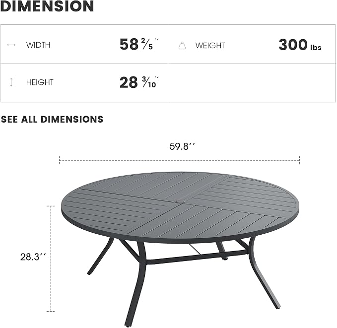 Patio Dining Table for 8-10, Round Metal Outdoor Table - Image 3