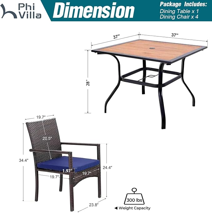 PHI VILLA 5 Piece Outdoor Dining Table Set - Image 6