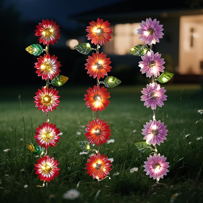 Set of 3 Solar Garden Lights, 22.6'' H Flowers Decorative Garden Stakes - Image 2