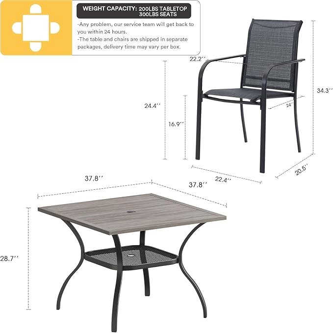 VICLLAX 5 Pieces Patio Dining Set, Outdoor Furniture Set Includes 1 Square - Image 7