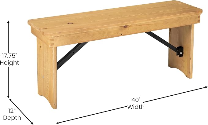 Flash Furniture HERCULES 40" x 12" Folding Farm Bench, Solid Pine Entryway - Image 3