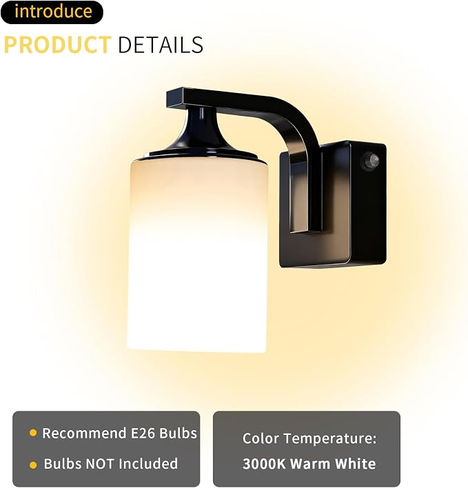 Dusk to Dawn Outdoor Wall Light Sconce, Waterproof Aluminum Porch Light - Image 7