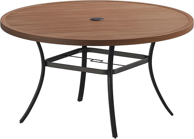 Patio Dining Table for 6-8, Round Metal Outdoor Table by VOXBIN
