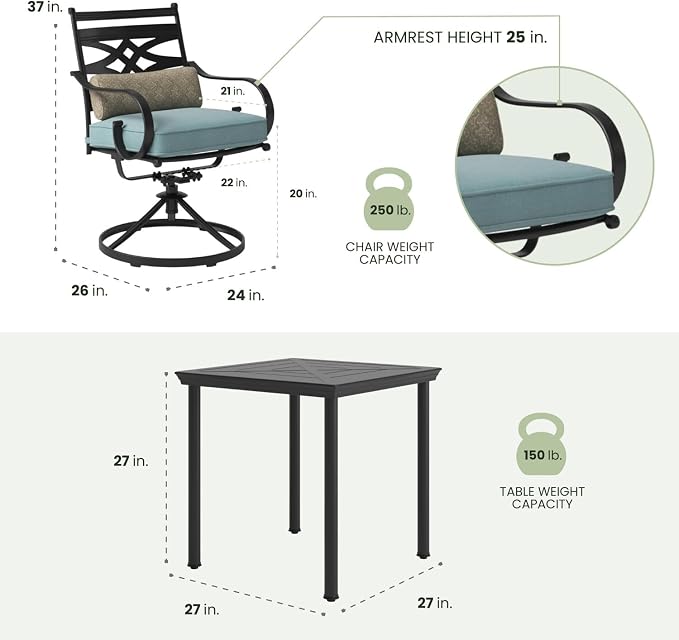 Hanover Montclair 3-Piece Outdoor Bistro Set - Image 5