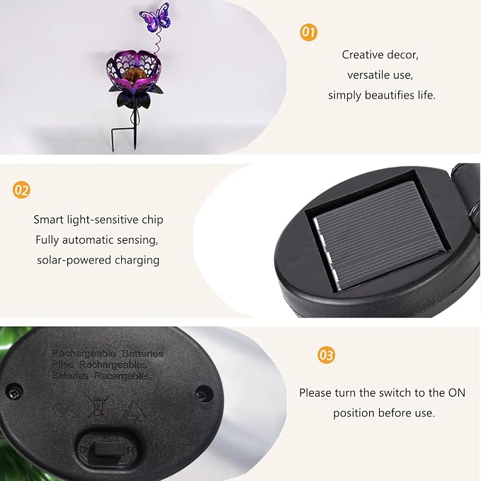 Solar Lights Outdoor Garden Decor, LED Lotus Flower Lamp, Metal Tulip & - Image 7