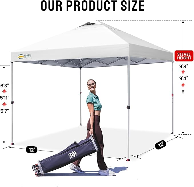 CROWN SHADES 12x12 Pop Up Canopy Outside Canopy, Patented One Push Tent Canopy - Image 6