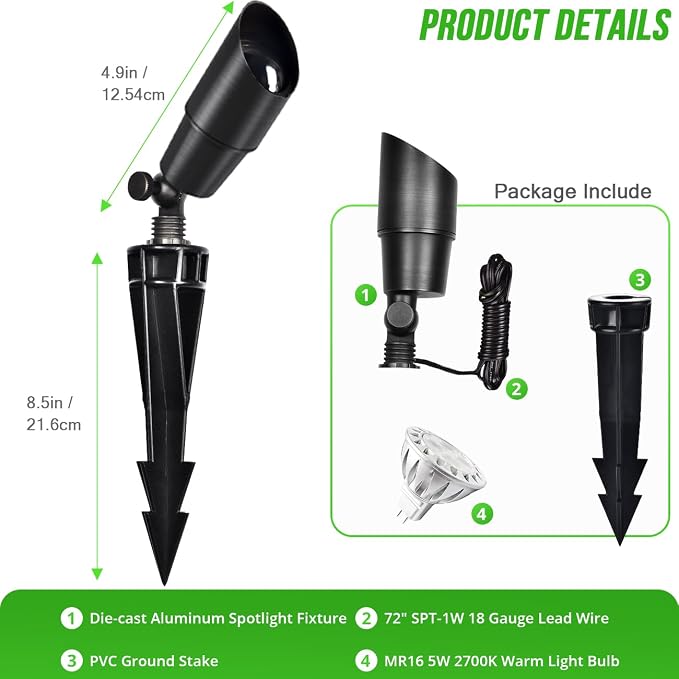 wowlite Matte Black Aluminum Outdoor Spot Lights - Image 8
