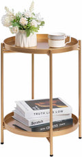 HollyHOME 2-Tier Round Gold Side Table, Outdoor Small Folding Accent Stand by HollyHOME