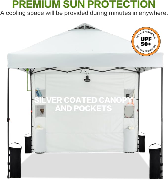 8'x8' Pop Up Canopy Tent with 1 Sidewall and 6 Pockets, One Push Setup - Image 3