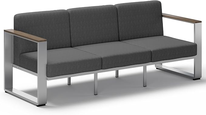 Outdoor Aluminum 3-Seat Sofa, Modern Patio Patio Furniture by ComfCove