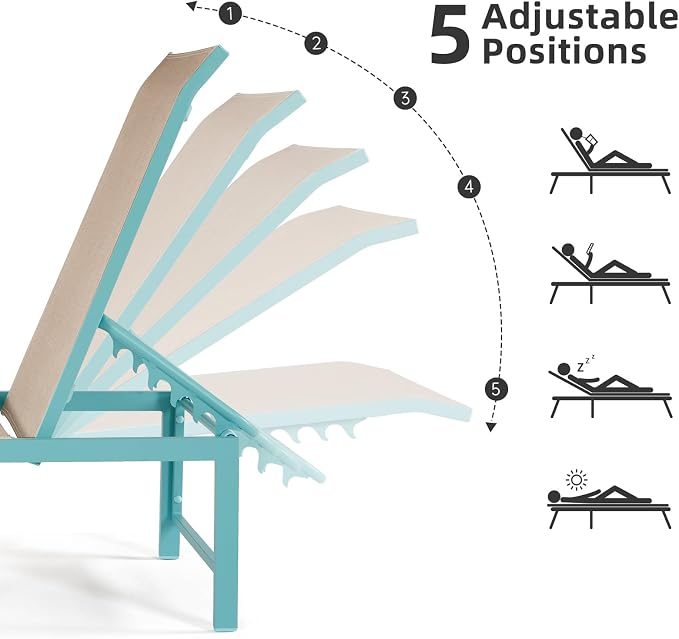 Outdoor Pool Lounge Chairs Set 2 pcs, Aluminum Outdoor Lounge Chair, - Image 5