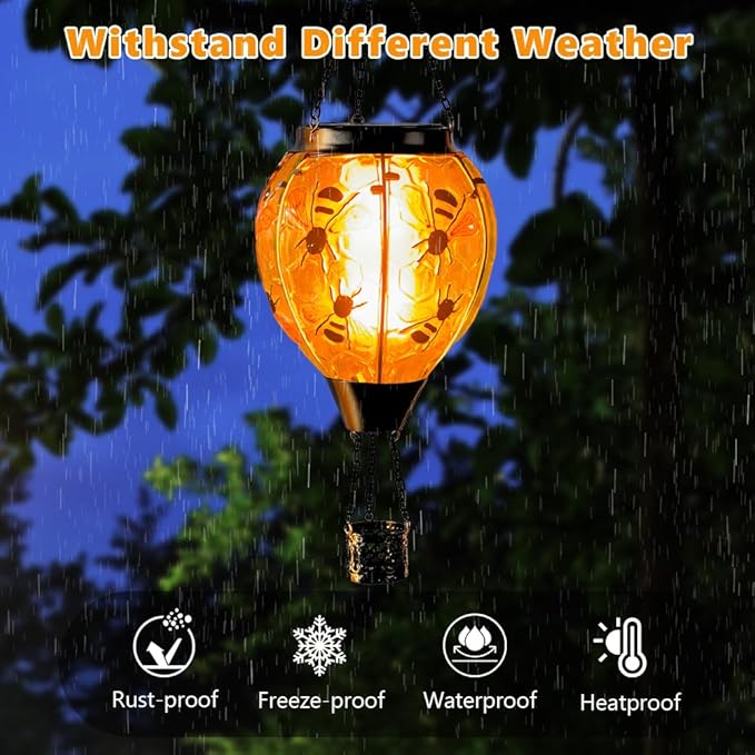 Starsoul Hot Air Balloon Solar Lantern Bee Glass Hanging Outdoor Hot Air - Image 4