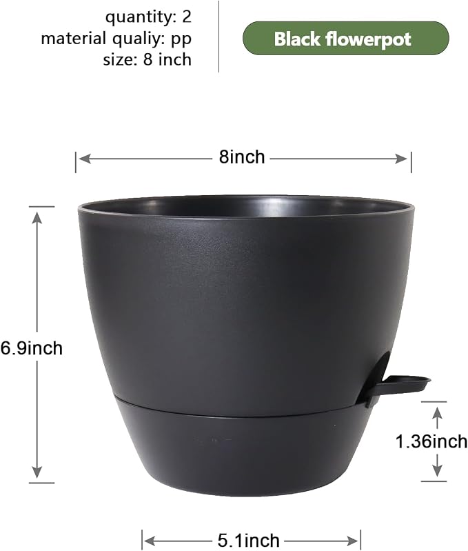 8 inch Self Watering Pots, 2 Pack Plastic Planters - Image 3