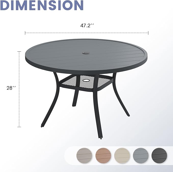 VICLLAX 47.2" Round Patio Table, Outdoor Dining Table - Image 3