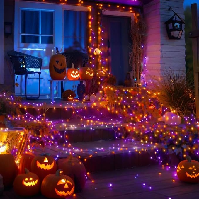 75.8 FT 200 LED Orange and Purple Halloween Tree Lights Indoor Outdoor - Image 3
