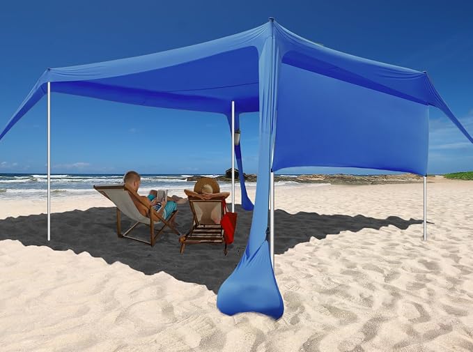 Beach Canopy Tent Shade with Sidewalls 10x10FT, 6.6FT Tall, UPF50+ Sun Shelter by easierhike