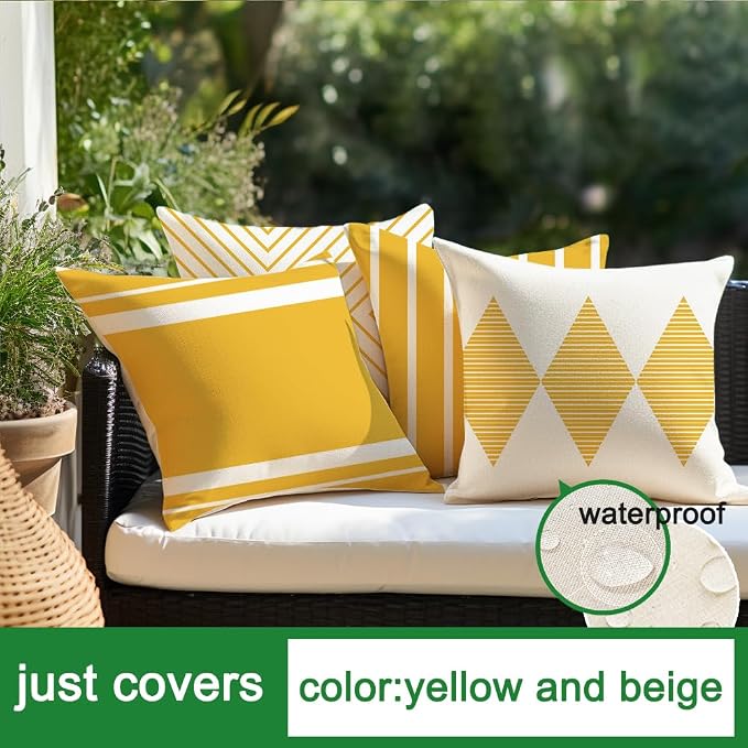RABUSOFA Yellow and White Outdoor Pillows Waterproof, 18x18 inch Boho Summer - Image 5