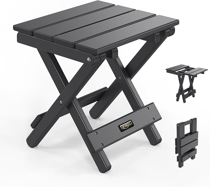 VINGLI Small HDPE Folding Side Table, Plastic Waterproof Portable Adirondack by VINGLI