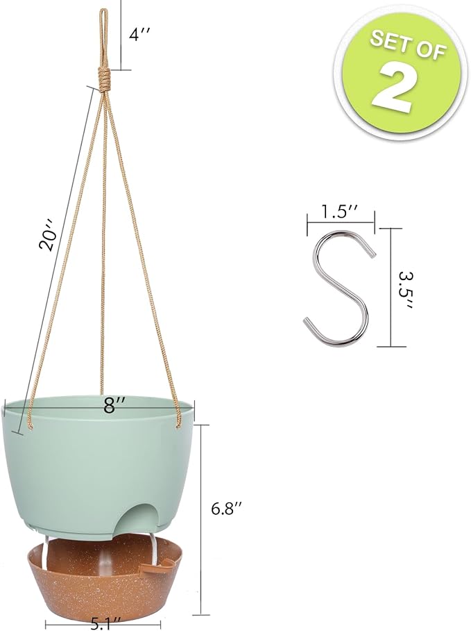 8 inch Hanging Planters, 2 Pack Self Watering Hanging Pots - Image 2