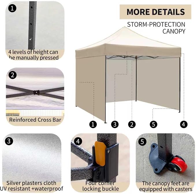 10x10 Pop up Canopy Tent with Sidewalls, Heavy Duty Waterproof Sun Shade Canopy - Image 3