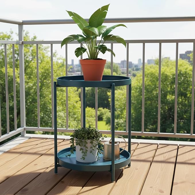 danpinera 2-Tier End Table, Outdoor Side Table Metal Round Side Table - Image 7