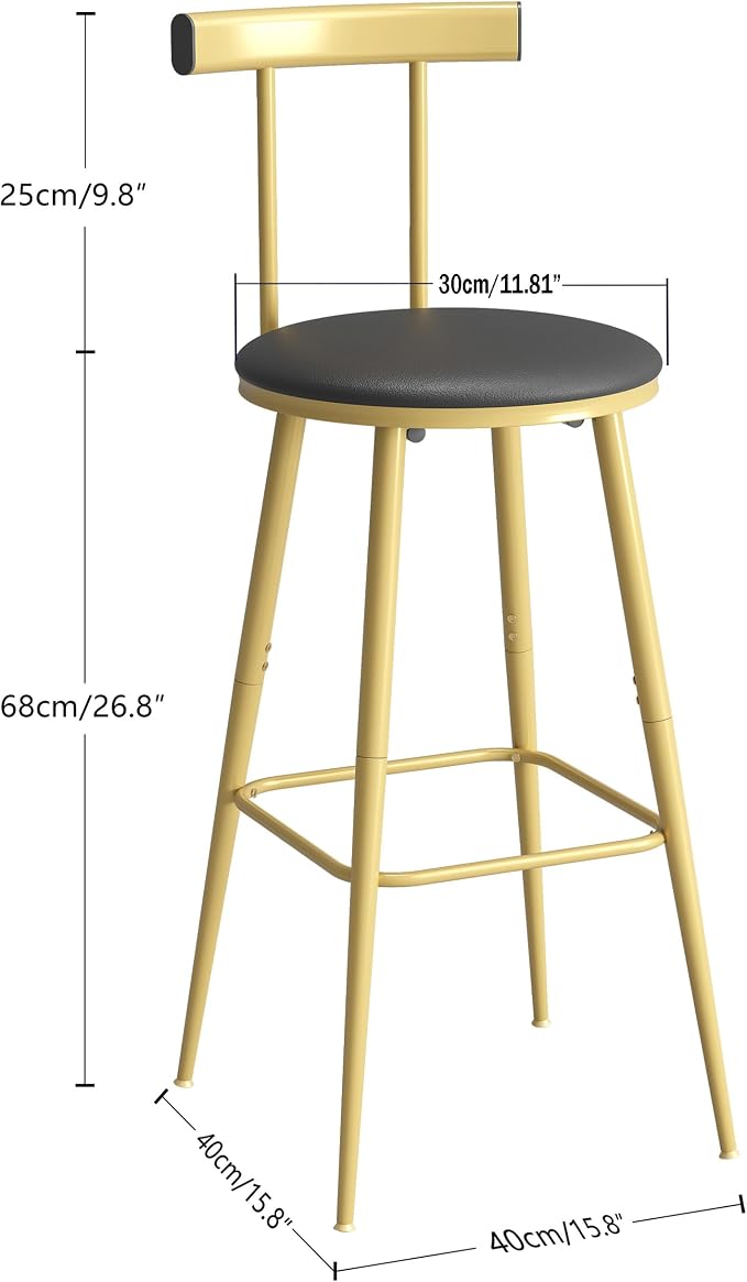 Bar Stools, Bar Chairs with Backrest and Footrest, Industrial Counter Stools - Image 3