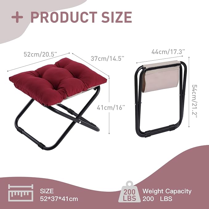 LITA Folding Footrest Stool, Portable Ottoman Foot Rest, Upholstered Small - Image 3