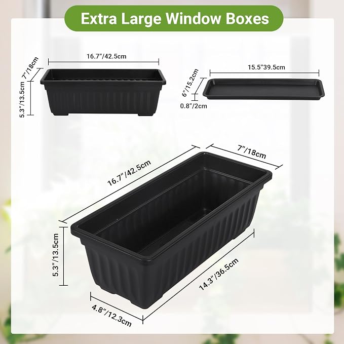 GREANER Rectangle Planters for Indoor Plants, 6 Pack 16.9x7.48 Inch Large - Image 2