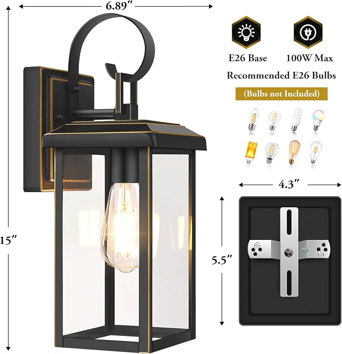 BesLowe 2-Pack Outdoor Wall Light Fixtures, Waterproof Porch Lights Outdoor - Image 6