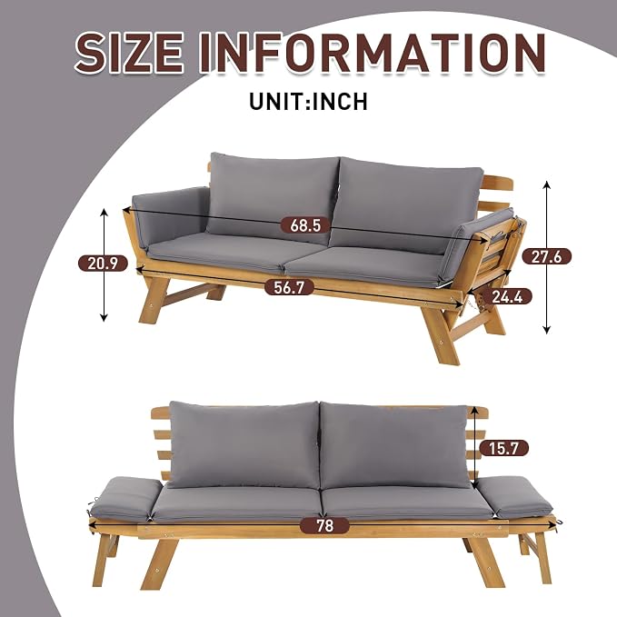 FDW Outdoor Patio Couch Daybed Sofa Loveseat Seating Outdoor Couch Daybed - Image 3