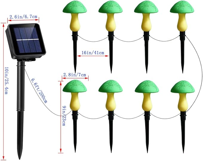 Solar Mushroom Lights Garden Decor 8 Green Crack Mushrooms Outdoor Decor Stake - Image 7