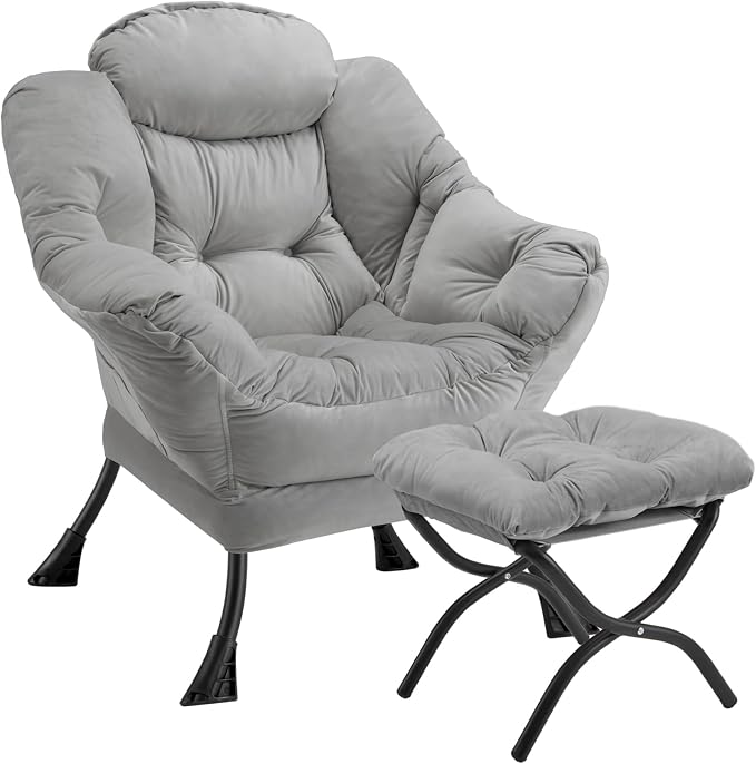 Lazy Chair with Folding Ottoman Modern Large Accent Chair, Contemporary Lounge by Congermom