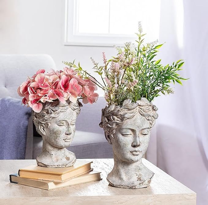 Abbott Collection Goddess Head Planter – Large Cement Indoor and Outdoor - Image 8