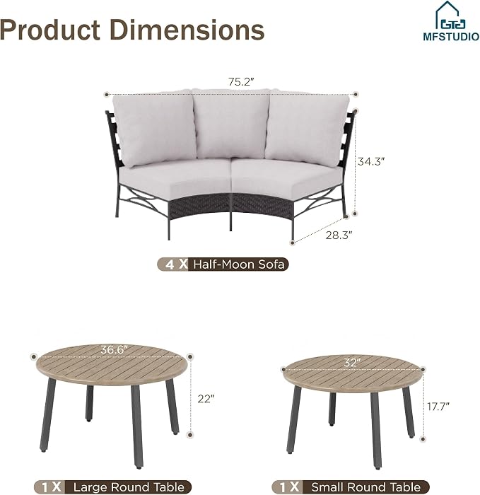 MFSTUDIO Patio Furniture Set, 8 Seats Half-Moon Curved Outdoor Sectional Sofa - Image 8