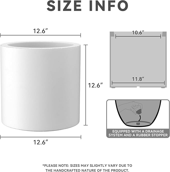Kante 12.6" Dia Round Concrete Planter, Modern Style Large Cylindrical Plant Pot - Image 2