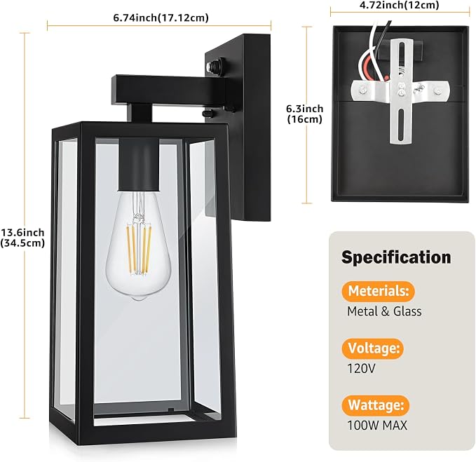SHINE HAI Dusk to Dawn Sensor Outdoor Wall Sconce, Extra Large Exterior Lantern - Image 2