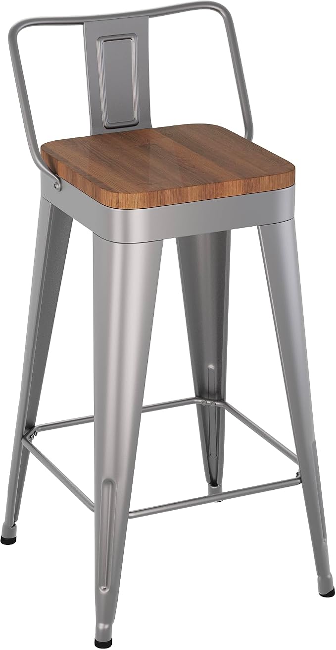Bar Stools Set of 2 Metal Bar Stool Counter Height Bar Stools 26" Sliver Modern - Image 6