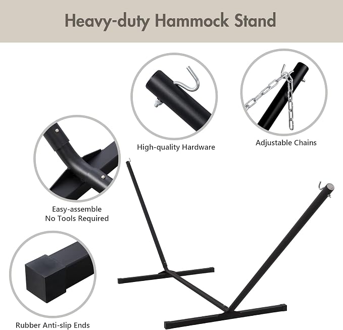 ANOW Outdoor Hammock with 12 Feet Heavy Duty Steel Stand, Two Person Hammock - Image 5
