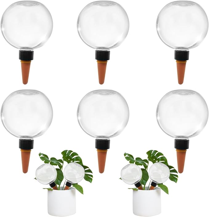 6 Pack Self Watering Globes for Indoor Plant Plastic Water Bulbs 17.5 oz by GEWOSI