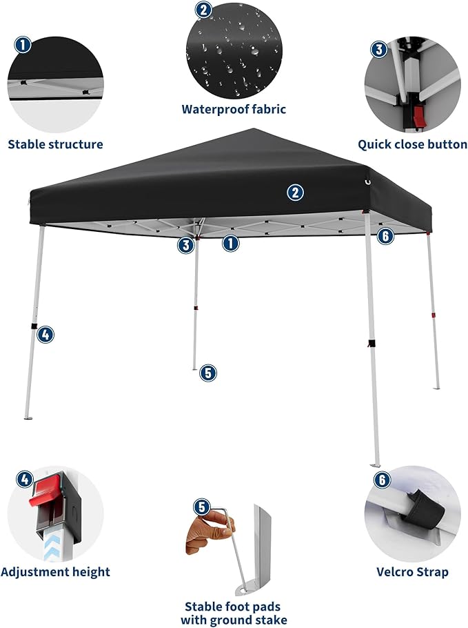 Canopy Tent, GarveeLife 10X10 FT Pop Up Canopy Outdoor Instant Tent Slant Legs - Image 3