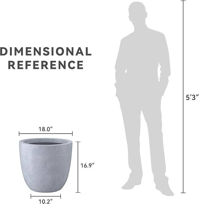 Kante 18 Inch Dia Round Concrete Planter, Indoor Outdoor Large Plant Pot - Image 5