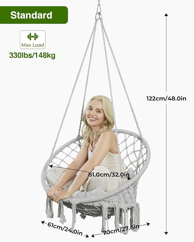 Greenstell Hammock Chair, Macrame Swing Chair - Image 5
