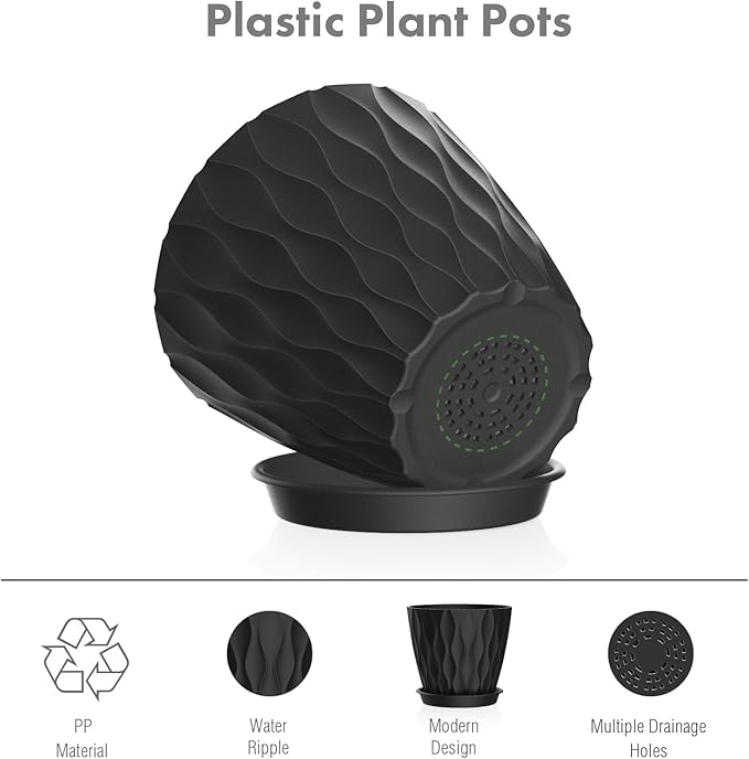 4 inch Small Plastic Nursery Pots, Seedling Pots, 5 Set Water Ripples Plant Pots - Image 3