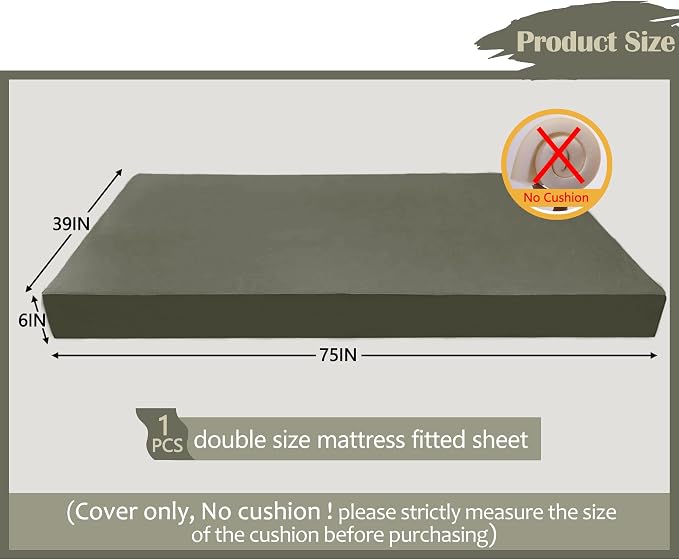 Twin Size Porch Swing Bed Mattress Cushion Cover, Waterproof Outdoor Daybed - Image 2