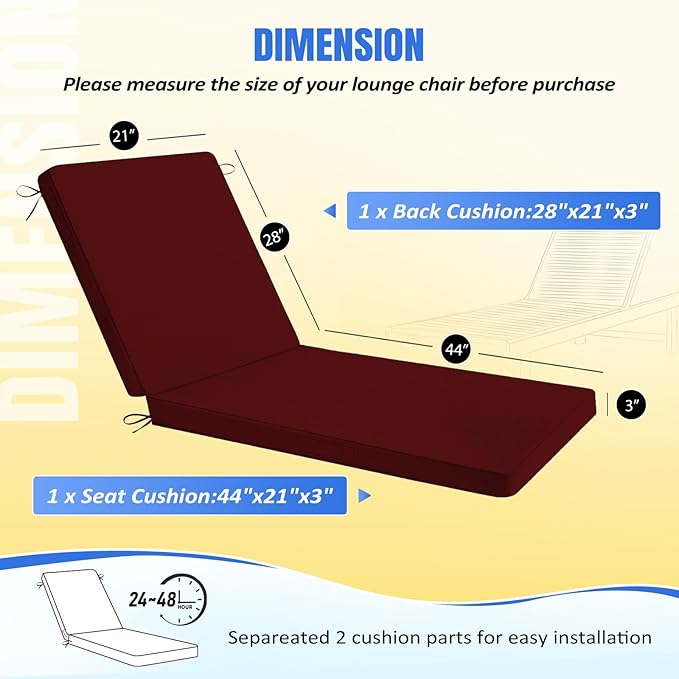 Basic Beyond Chaise Lounge Cushions Outdoor, 3-Layer Waterproof Outdoor - Image 4
