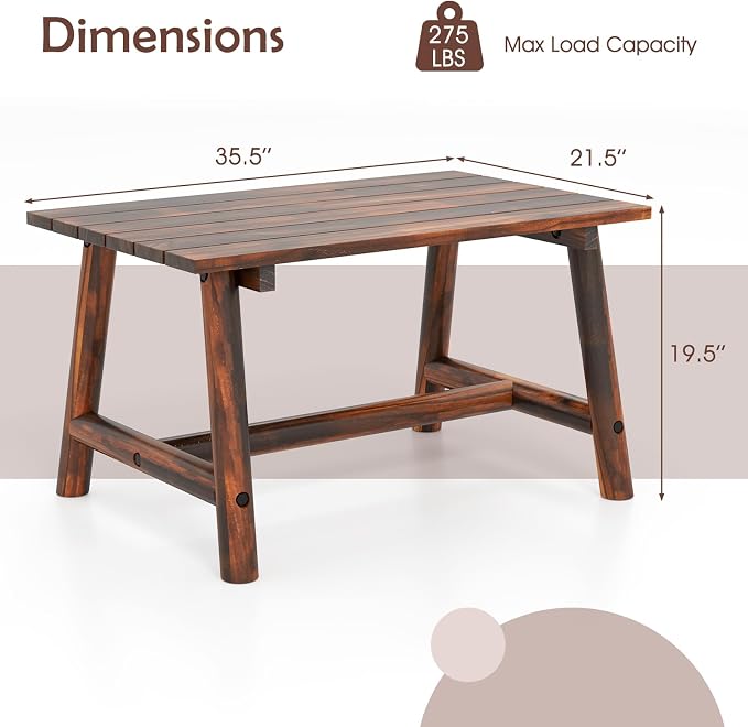Tangkula Outdoor Coffee Table, Solid Wood Patio Desk - Image 3